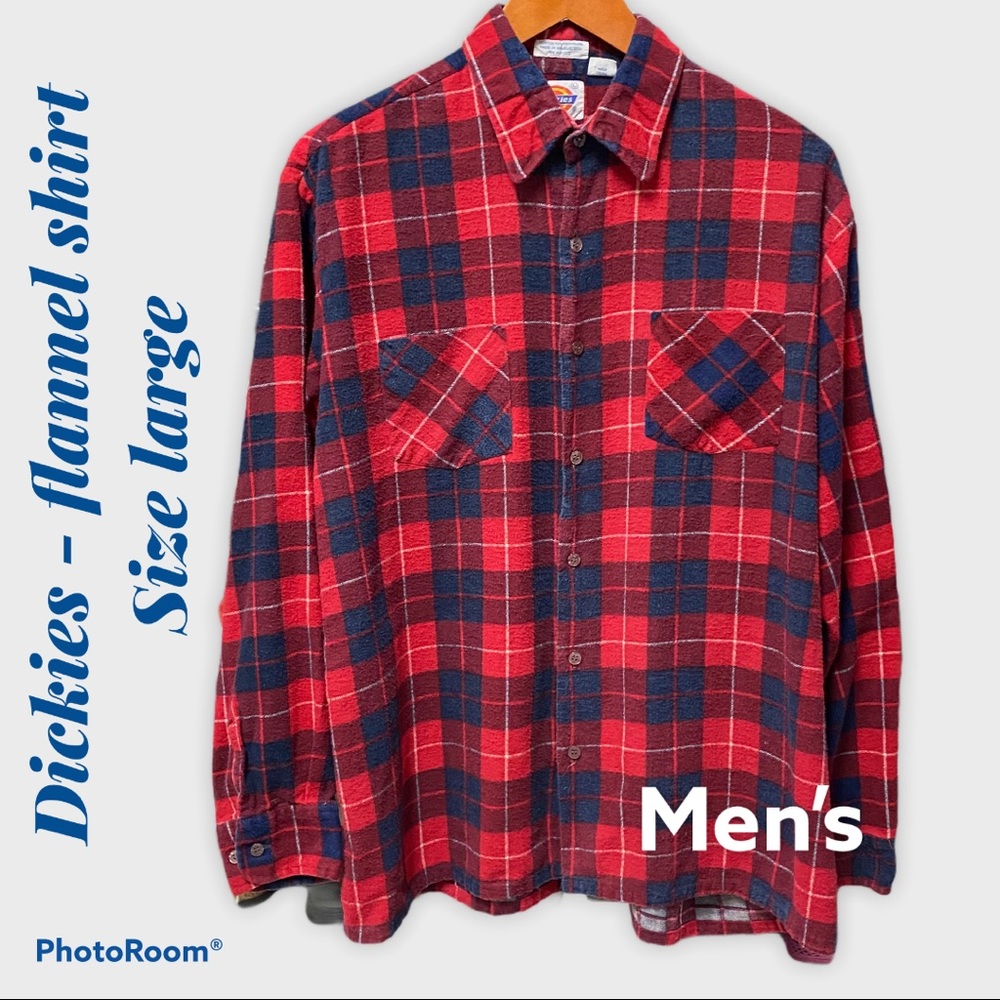 Dickies Men’s Red & Blue plaid flannel shirt Large